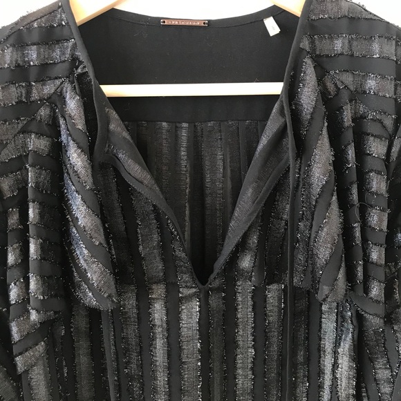 Elie Tahari silk ruffle black metallic shirt - Picture 7 of 10